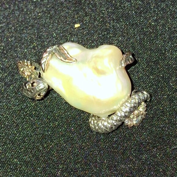 Vintage Large Baroque Pearl Silver & Rose Gold Serpent in Garden of Eden Pendant - Picture 9 of 9